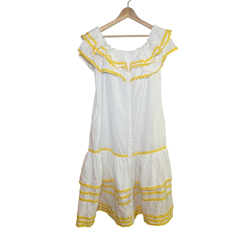 White Yellow Ric-Rac Midi Dress Women's Medium Lisa Marie Fernandez Coastal Boho